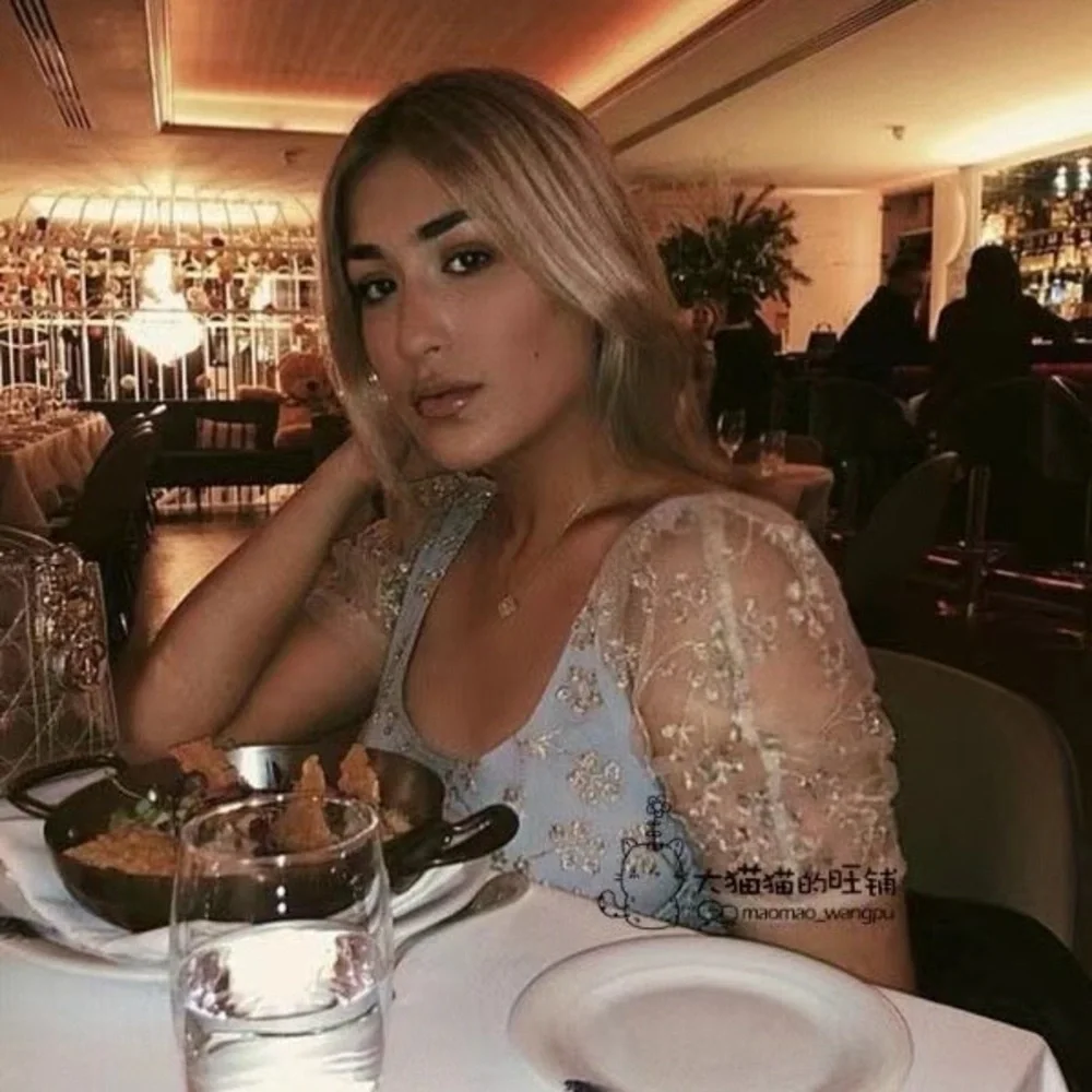 NWOT Self-Portrait Short Sleeve Chiffon Midi Dress gold Light Blue - Picture 3 of 11